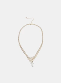 V-Shape Crystal Flower Necklace