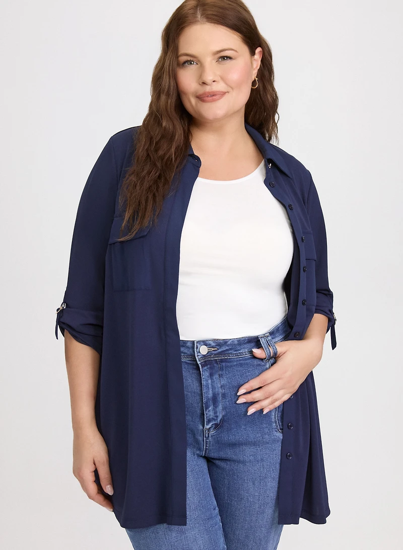 Jersey Button-Down Blouse