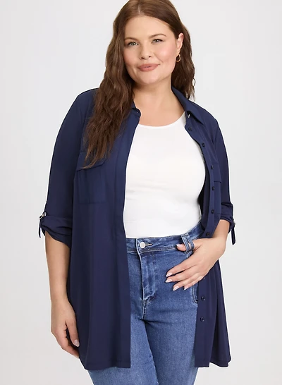 Jersey Button-Down Blouse