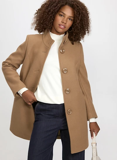 Stand Collar Stretch-Wool Coat