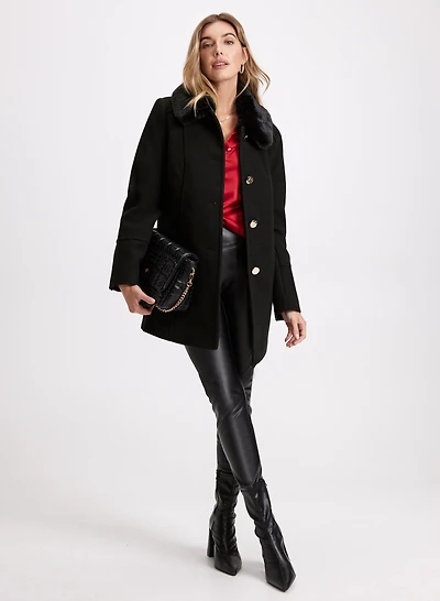 Manteau à col chemisier en fausse fourrure