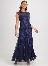 Floral Embroidered Tulle Dress