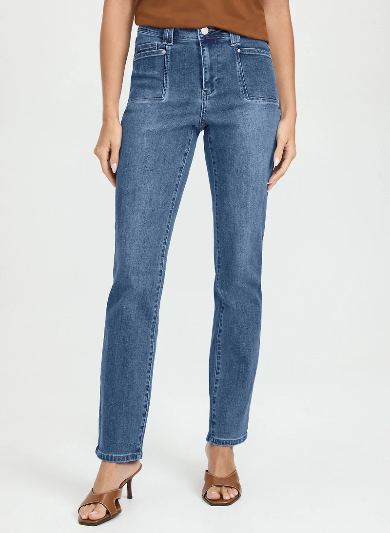 Patch Pocket Straight-Leg Jeans