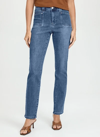 Patch Pocket Straight-Leg Jeans