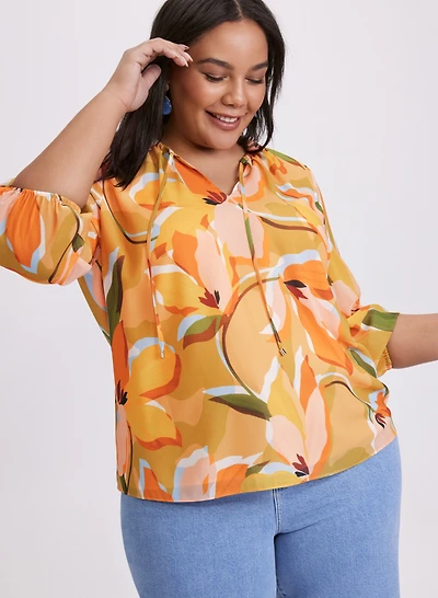 Floral Split Neck Blouse