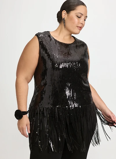 Sequined Fringe Hem Top