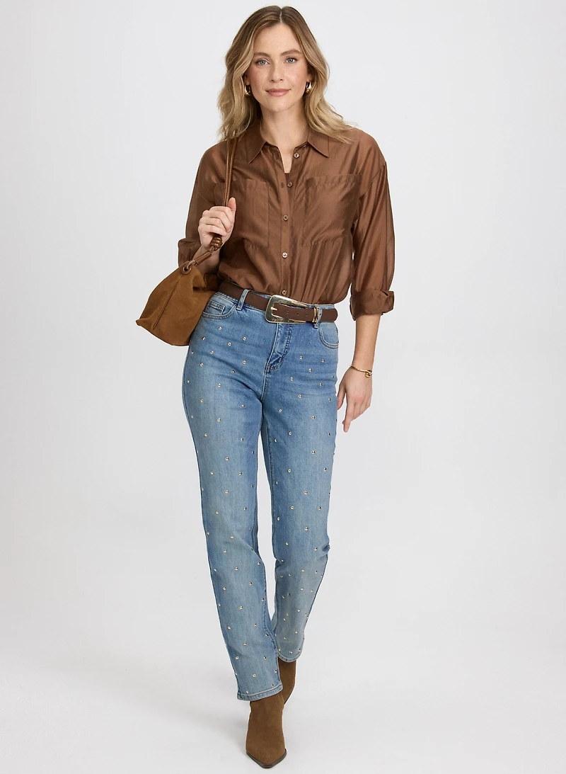 Studded Straight-Leg Jeans