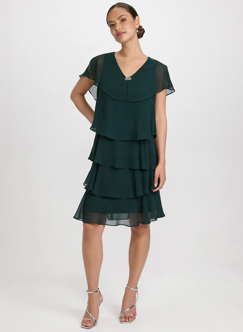 Tiered Brooch Embellished Dress