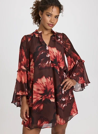 Robe florale à manches cloche
