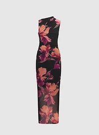 Robe florale à encolure asymétrique