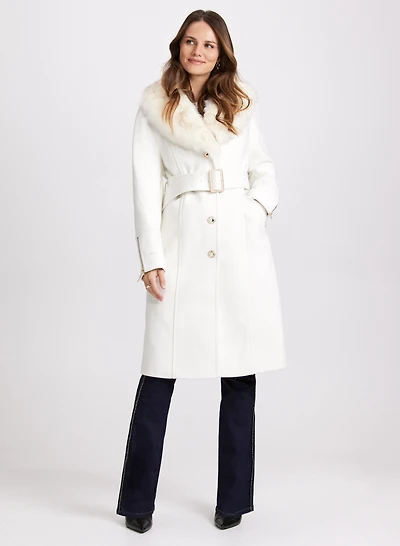 Manteau en mélange de laine à fausse fourrure