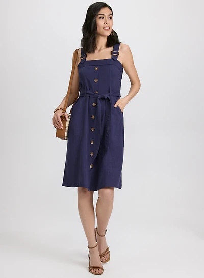 Linen-Blend Button-Down Dress