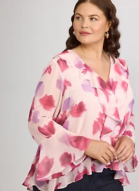 Floral Ruffle Front Blouse