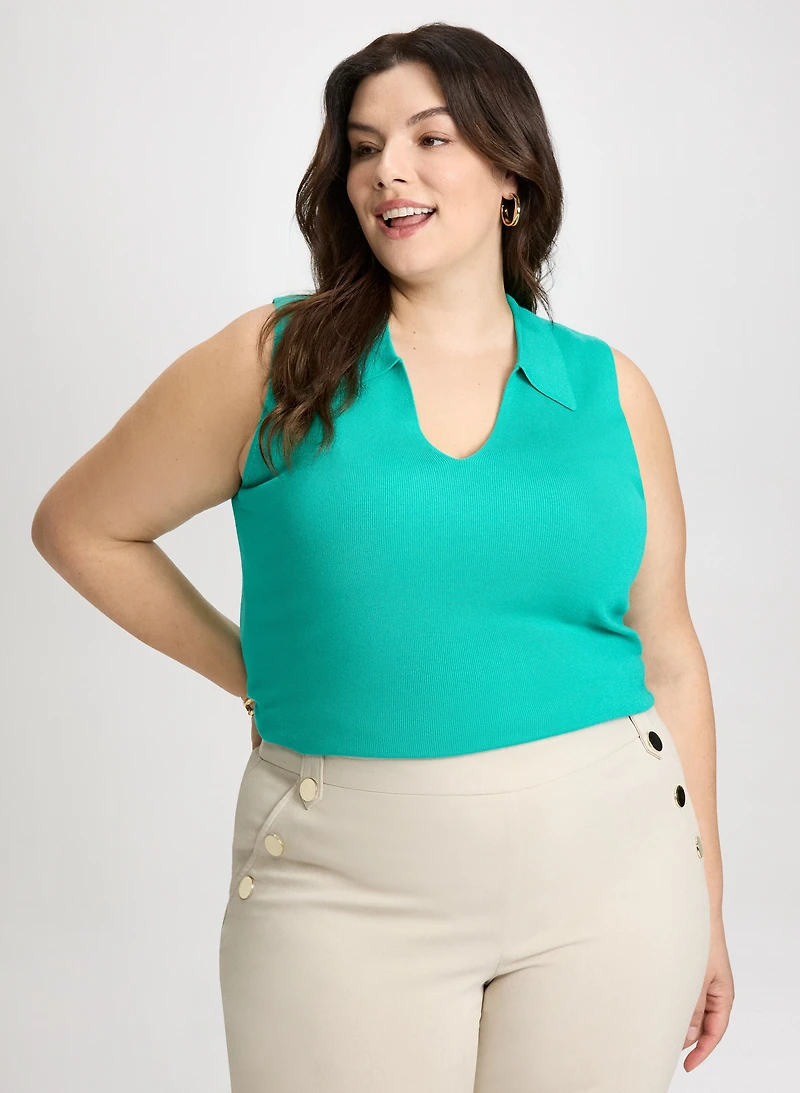 Polo sans manches côtelé