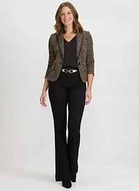 Knit Glen Check Blazer & Pull-On Flare-Leg Jeans