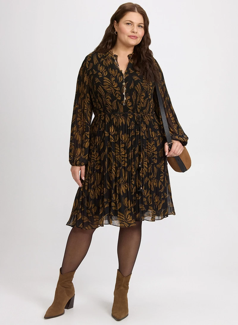 Pleated Paisley Dress