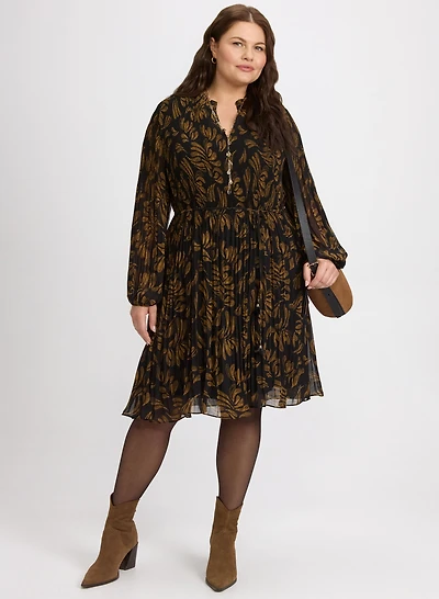 Pleated Paisley Dress