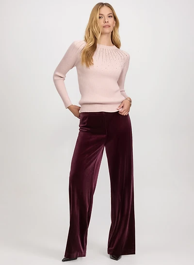 Embellished Sheer Detail Sweater & Olivia Velvet Pants