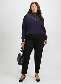 Cascading Rhinestone Sweater & Sofia Metallic Stitch Slim-Leg Pants