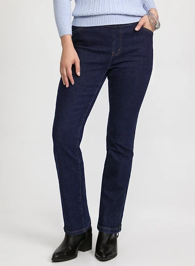 Pull-On Straight-Leg Jeans
