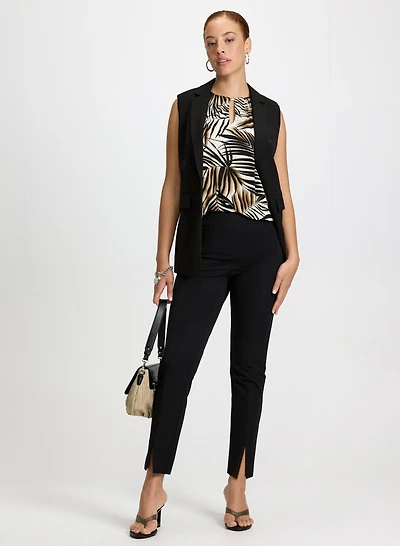 Leaf-Print Keyhole Top & City Fit Front Slit Pants