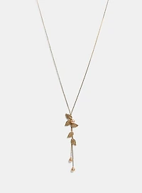 Collier pendentif feuilles à cristaux et perles