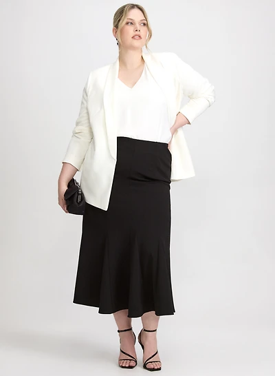 Shawl Collar Blazer & Godet Insert Skirt