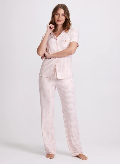 Striped Letter Print Pyjama Set