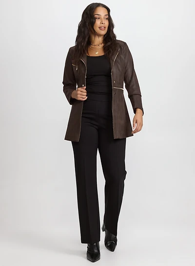 Faux-Suede Jacket & Ava Straight-Leg Pants