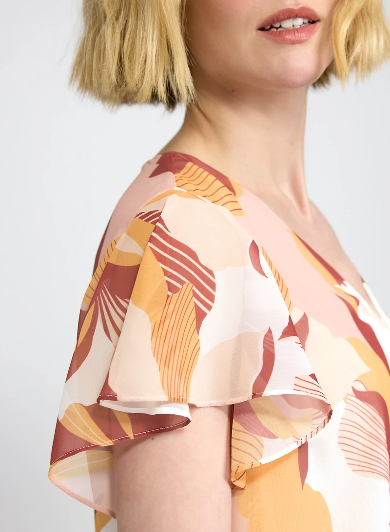 Floral Flutter Sleeve Blouse