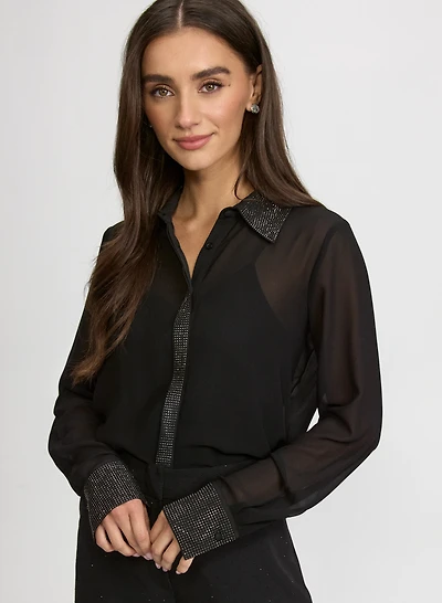 Tonal Embellished Chiffon Blouse