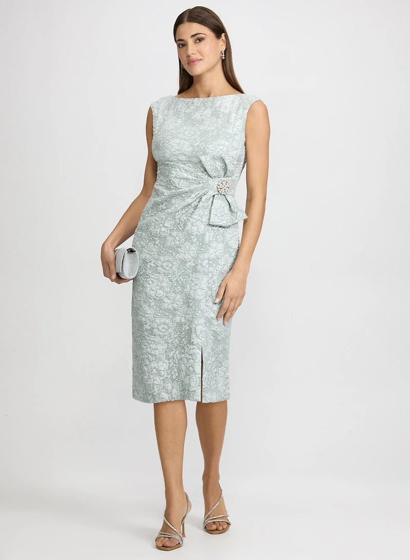 Jeweled Floral Jacquard Dress