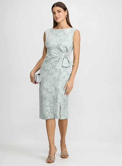 Jeweled Floral Jacquard Dress