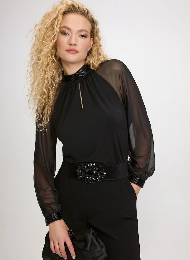 Beaded Mock Neck Top