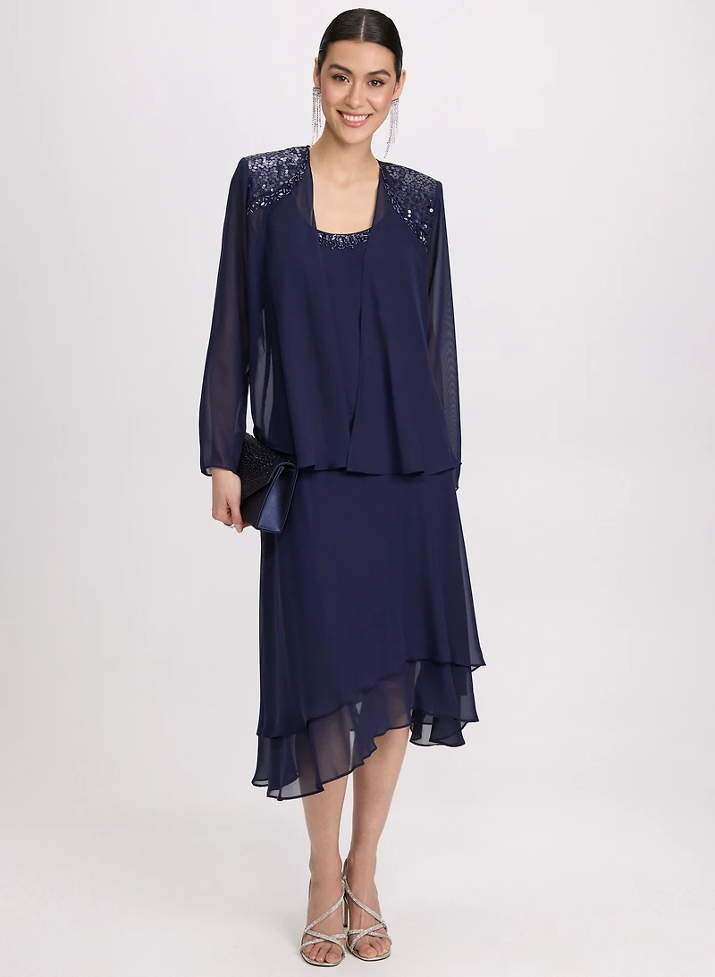 Chiffon Sequin Dress & Jacket Set