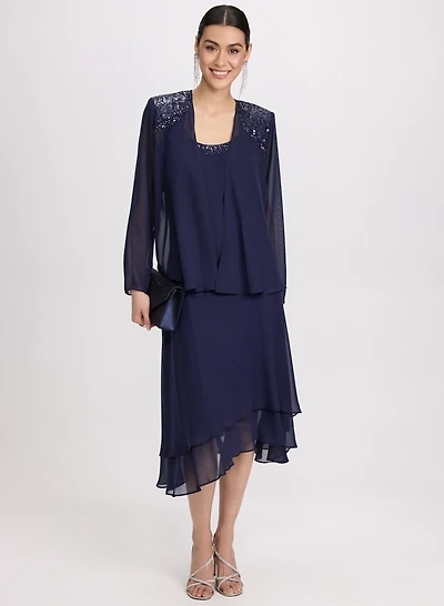 Chiffon Sequin Dress & Jacket Set