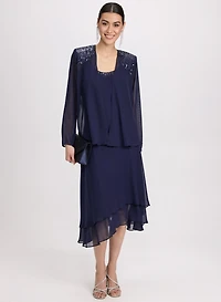 Chiffon Sequin Dress & Jacket Set