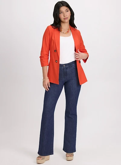 Linen-Blend Blazer & Flare Leg Jeans