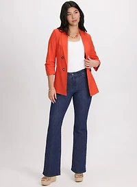 Blazer en mélange de lin et jean à jambe semi-évasée