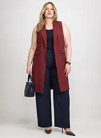 Long Twill Vest & Olivia Buttoned-Tab Waist Pants