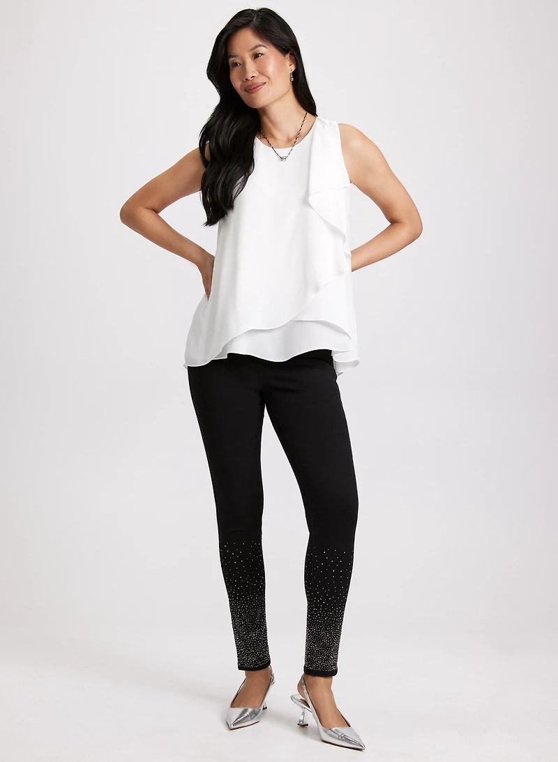 Sleeveless Blouse & Slim Leg Jeans