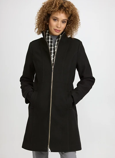 Zip Front Wool-Blend Coat
