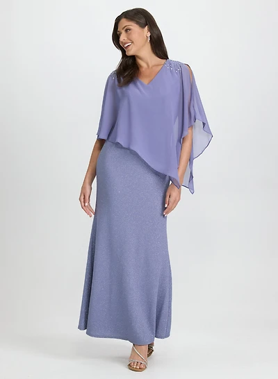 Embellished Capelet Overlay Dress