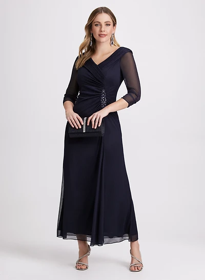 Sparkling Brooch Evening Dress