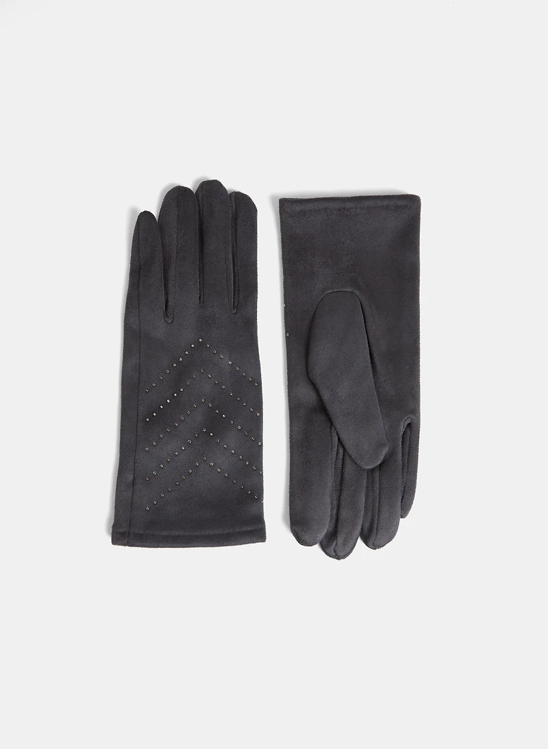 Gants en faux suède à pierres