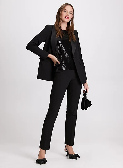 Satin Lapel Tuxedo Jacket & Emma Slim-Leg Pants