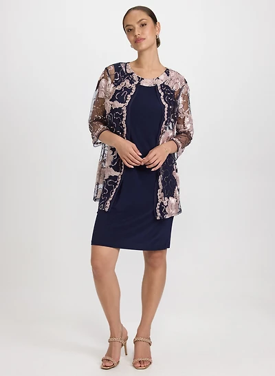 Floral Embroidered Jacket & Dress Set