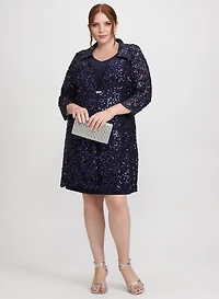 Sequined Lace Jacket & Dress Set