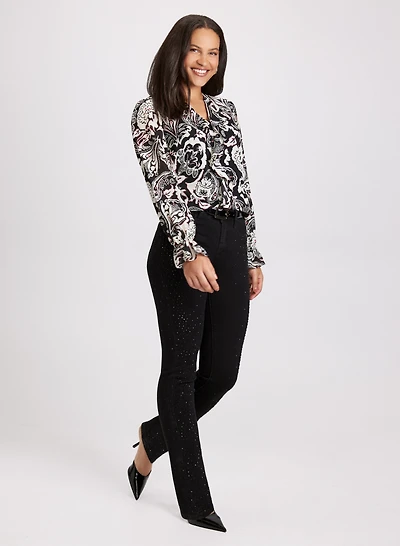 Paisley Print Blouse & Straight-Leg Jeans