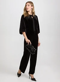 Velvet Peplum Jacket & Wide-Leg Velvet Pants